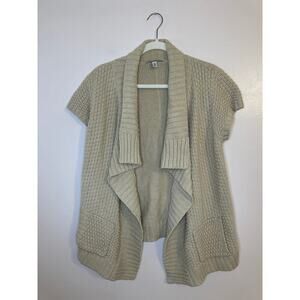 Cotton by Autumn Cashmere Beige Chunky Knit Short Sleeve Open Cardigan Medium